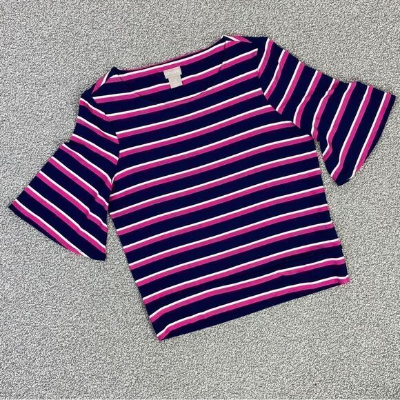 Chico’s Striped Flare Sleeve Knit Shirt Blue Pink 0 Small 4 - Picture 12 of 12